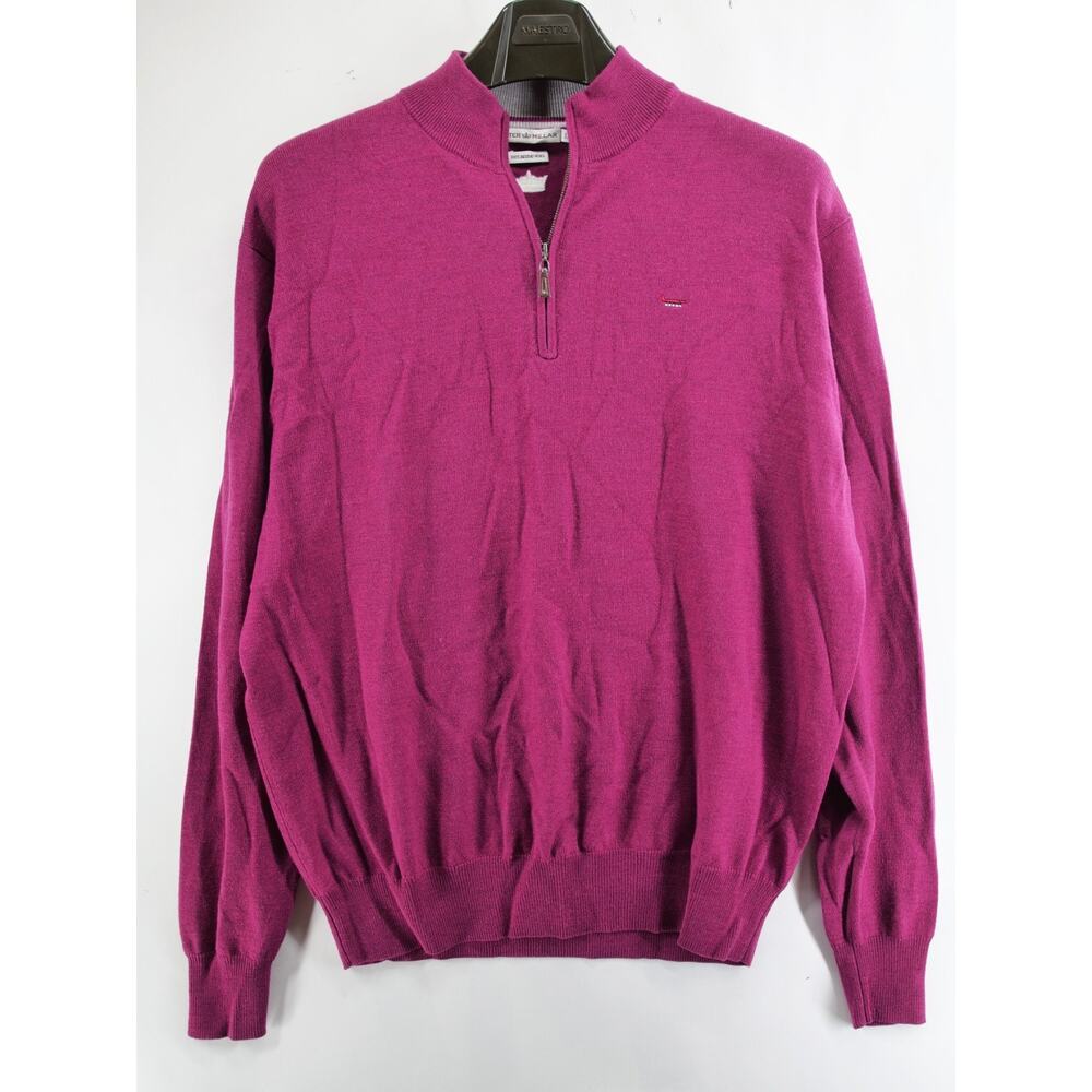 Peter Millar Sweater Mens Large 1/4 Zip Merino Wool Red